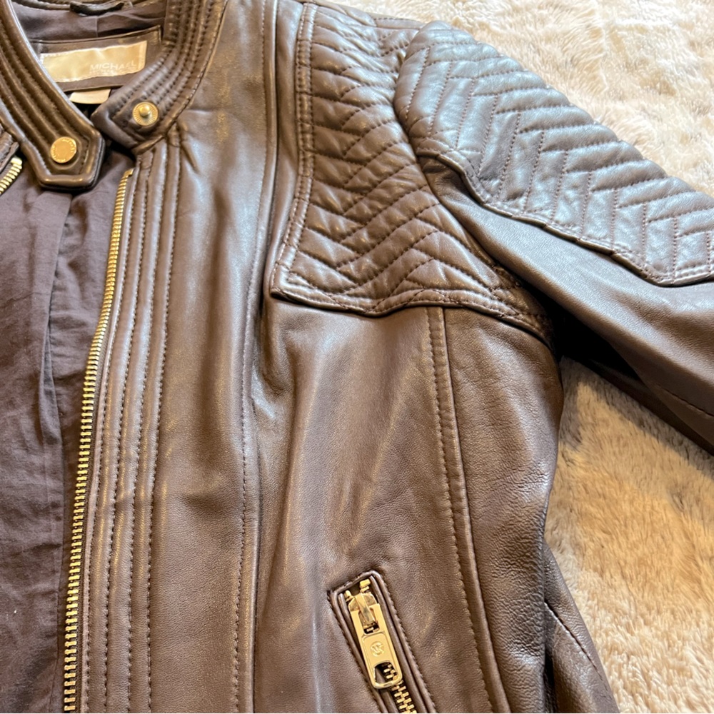 🔥MICHAEL Michael Kors Quilted Brown Moto Jacket